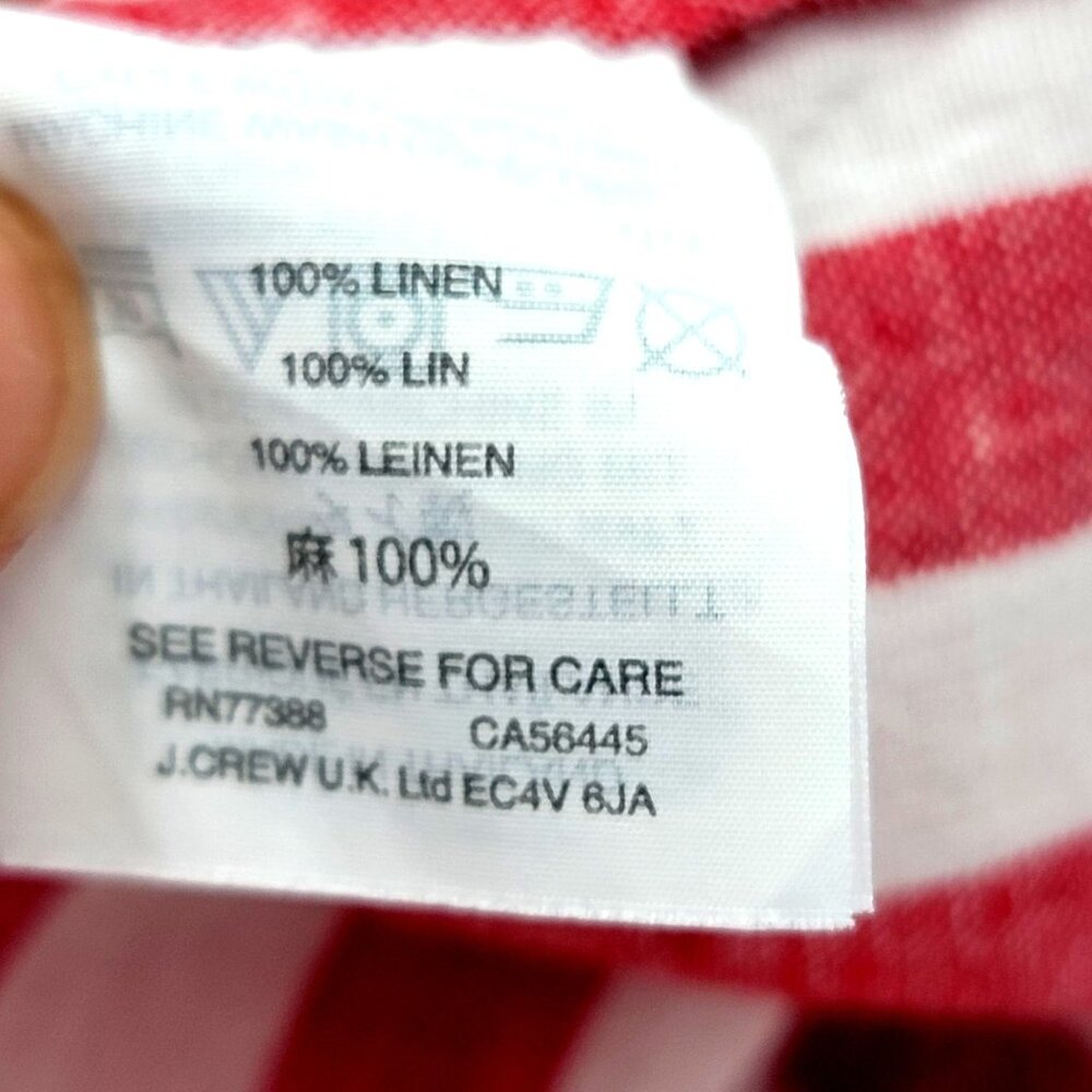 J Crew Linen Red & White Striped Button-Up Long Sleeve Shirt With Chest Pockets - Picture 9 of 11